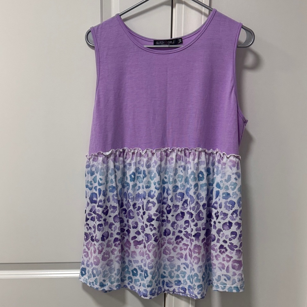 Purple and Blue Leopard Print Sleeveless Top